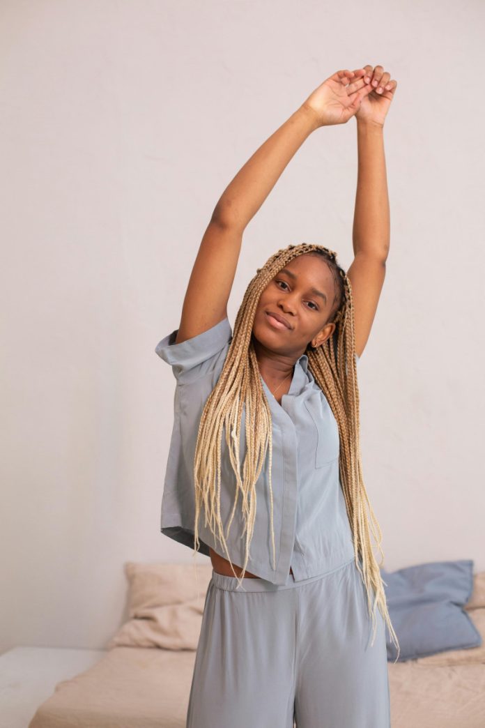 black woman stretching